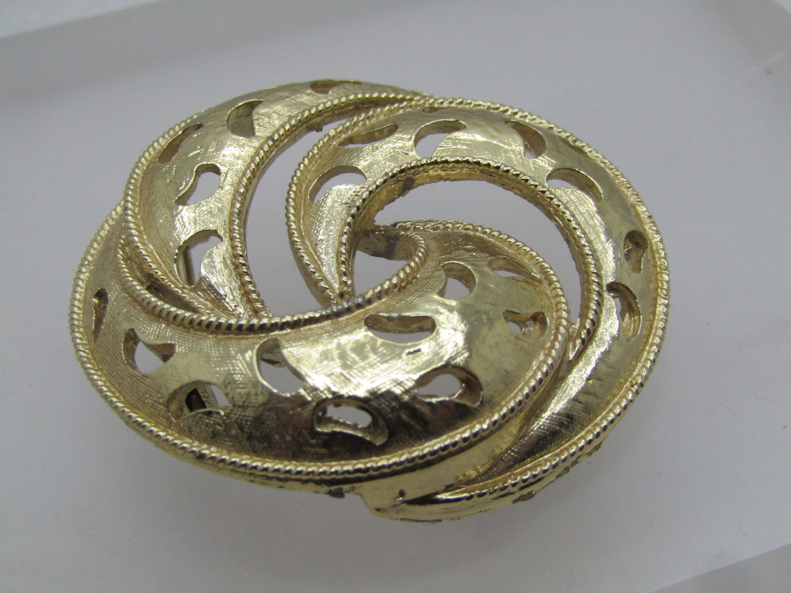Vintage Triple Spiral Brooch, Cut-Out Crescents, 1960's-1970's - 2