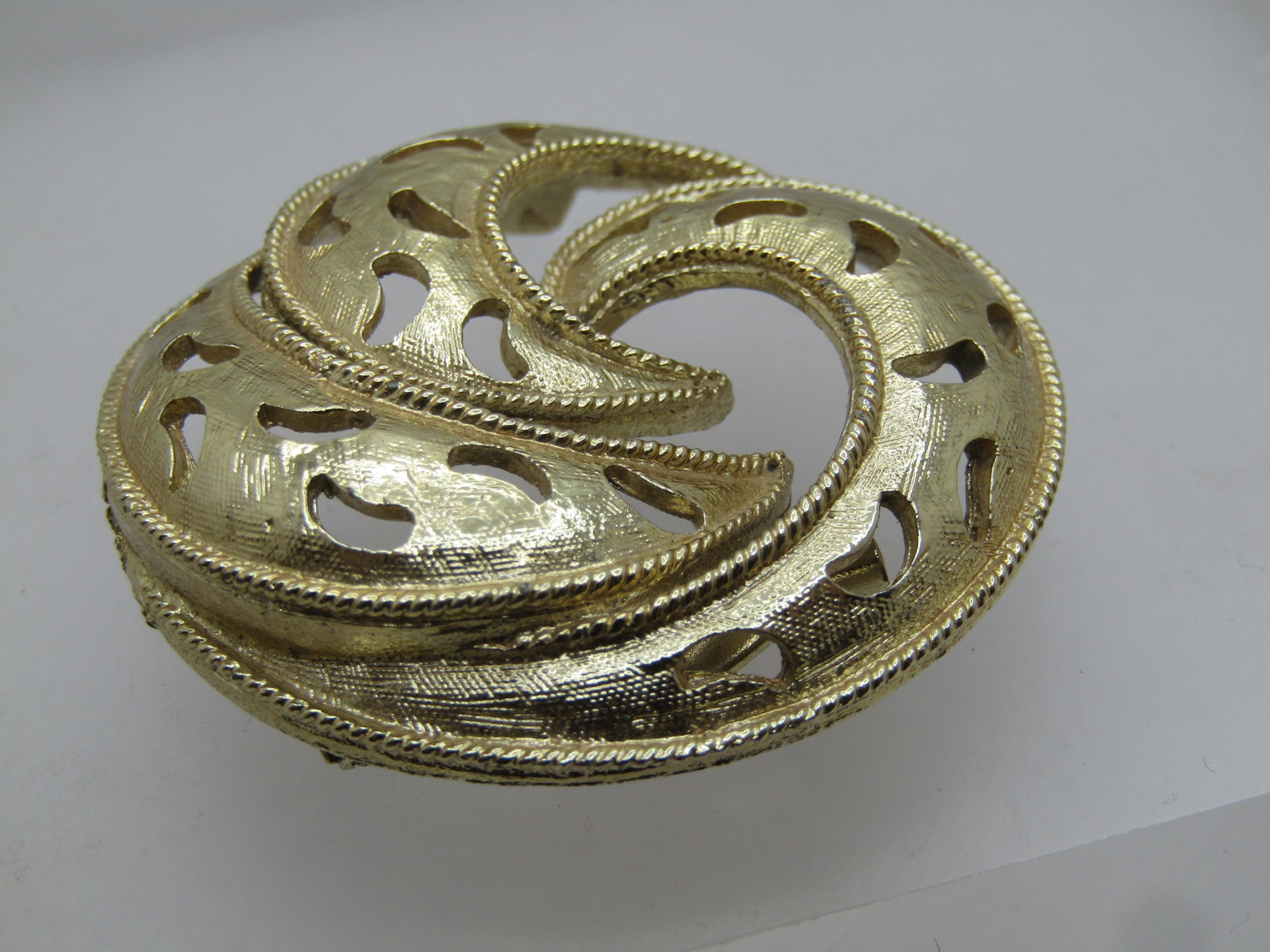Vintage Triple Spiral Brooch, Cut-Out Crescents, 1960's-1970's - 3