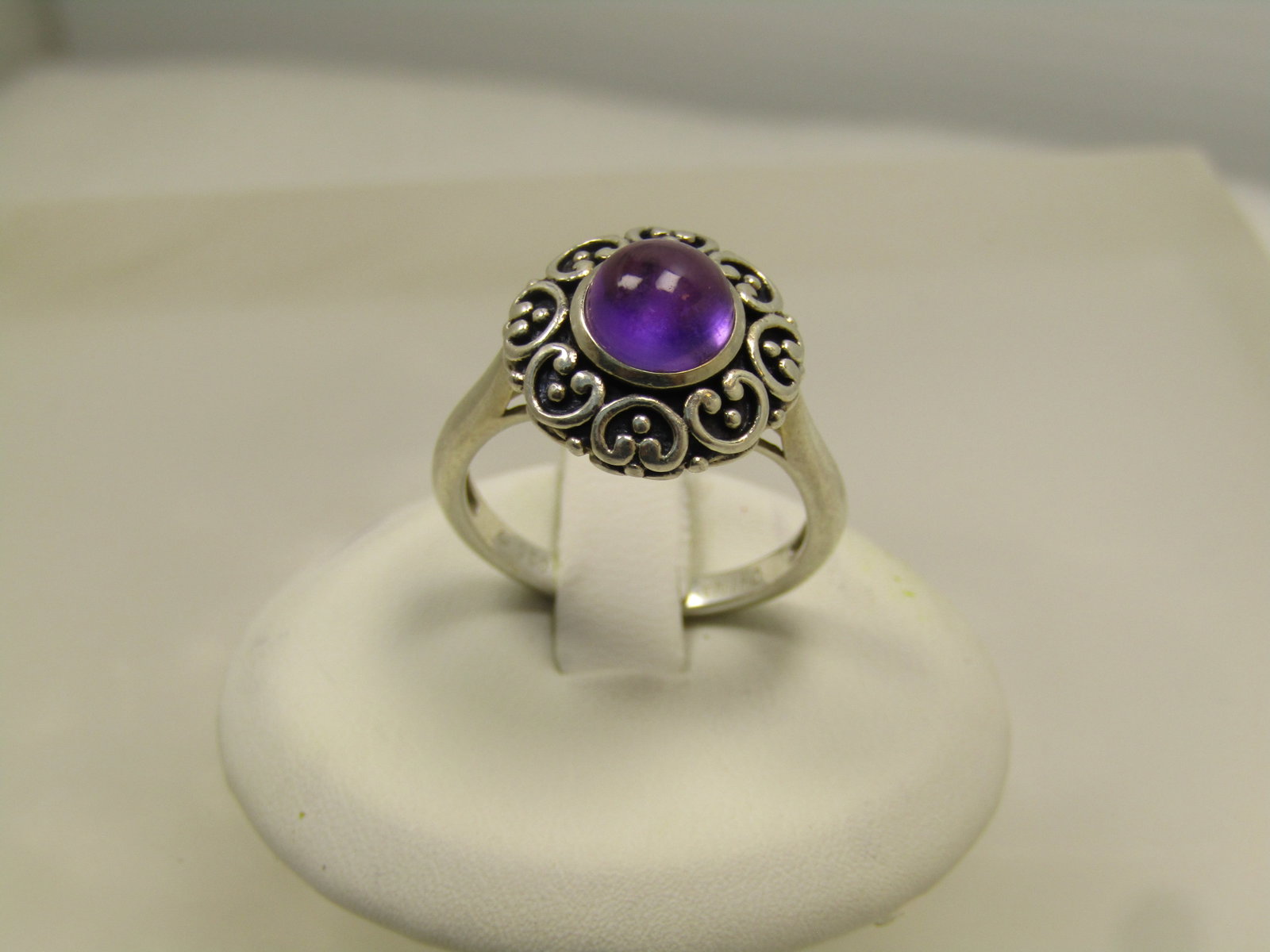 Vintage Sterling Scrolled Amethyst Ring, Sz. 7.5, 1980's-1990's (1 of 7)