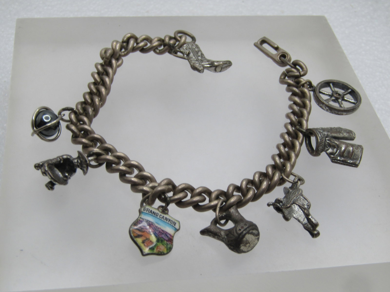 Vintage Sterling Charm Bracelet, Western Themed, 7.75" 1940's-1950's - 2