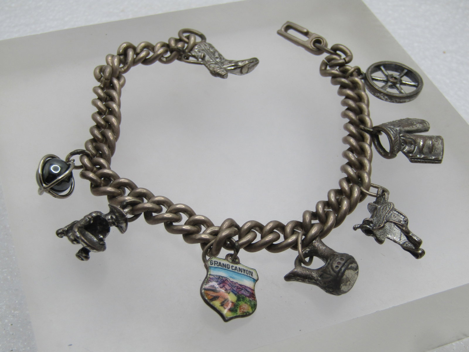 Vintage Sterling Charm Bracelet, Western Themed, 7.75" 1940's-1950's - 3