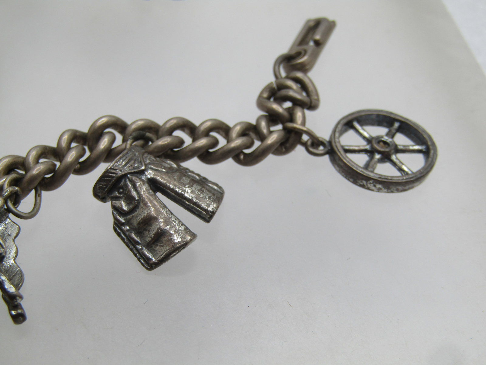 Vintage Sterling Charm Bracelet, Western Themed, 7.75" 1940's-1950's - 7