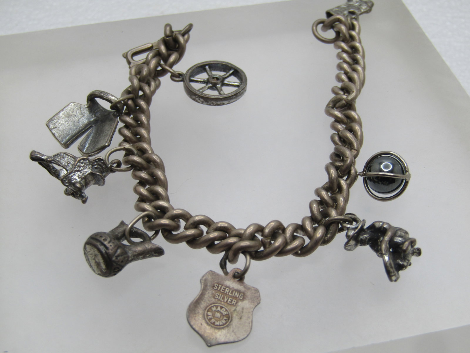 Vintage Sterling Charm Bracelet, Western Themed, 7.75" 1940's-1950's - 8