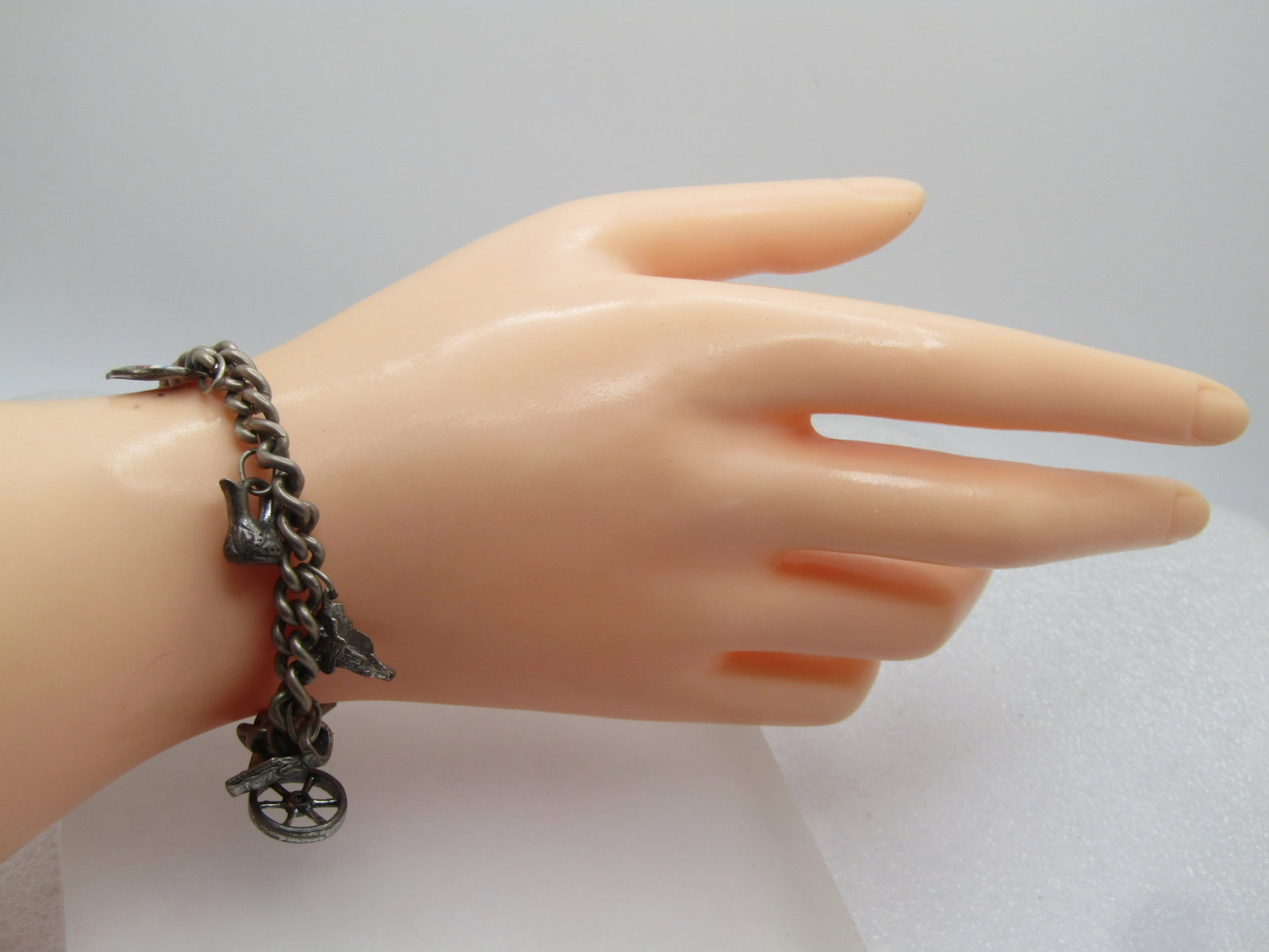 Vintage Sterling Charm Bracelet, Western Themed, 7.75" 1940's-1950's - 9