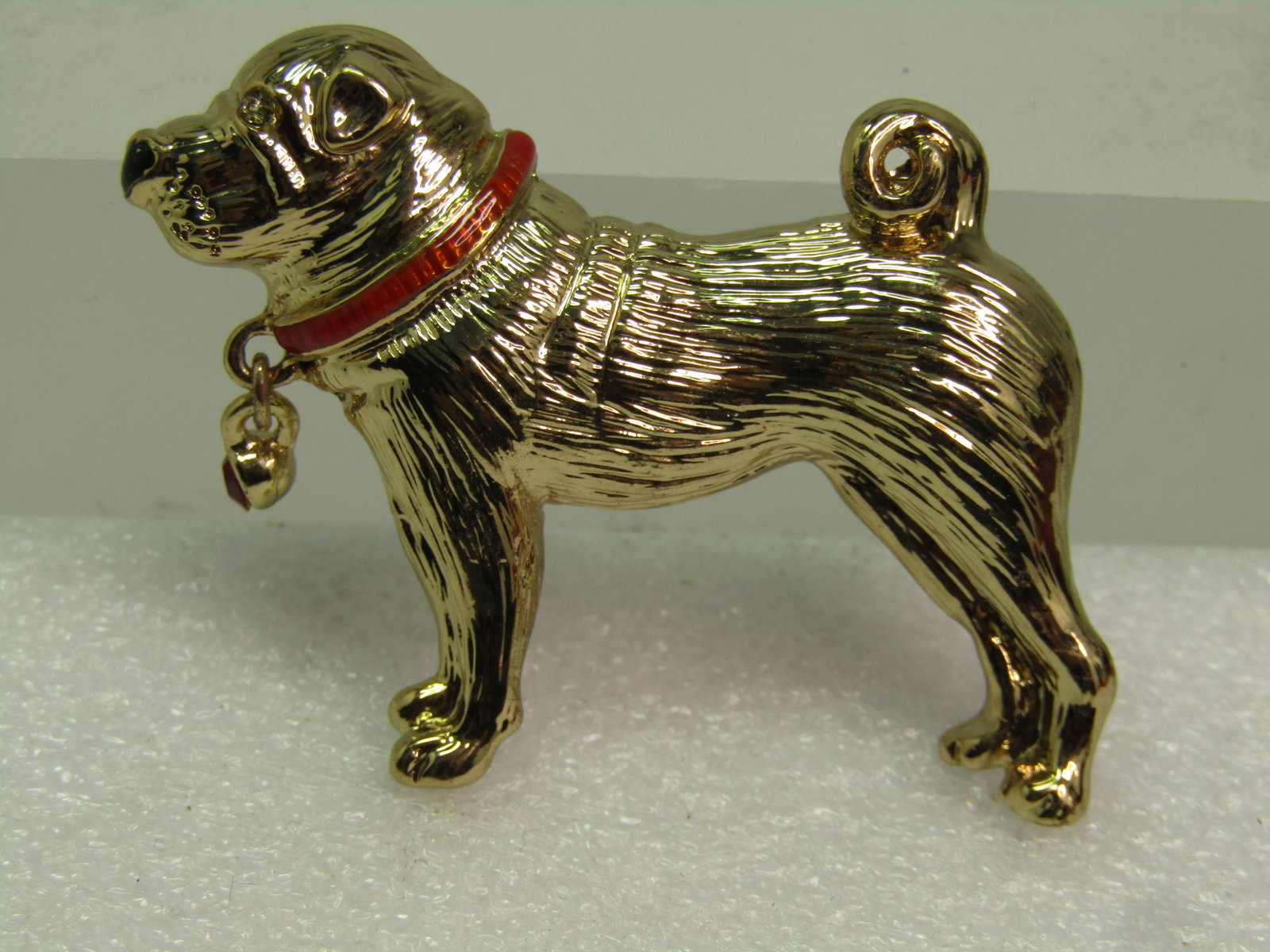Vintage Mastiff Dog Brooch, Rhinestone Dangle, Signed Napier, 1980's-1990's - 2