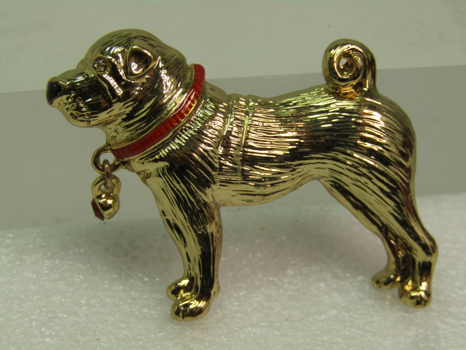 Vintage Mastiff Dog Brooch, Rhinestone Dangle, Signed Napier, 1980's-1990's - 3
