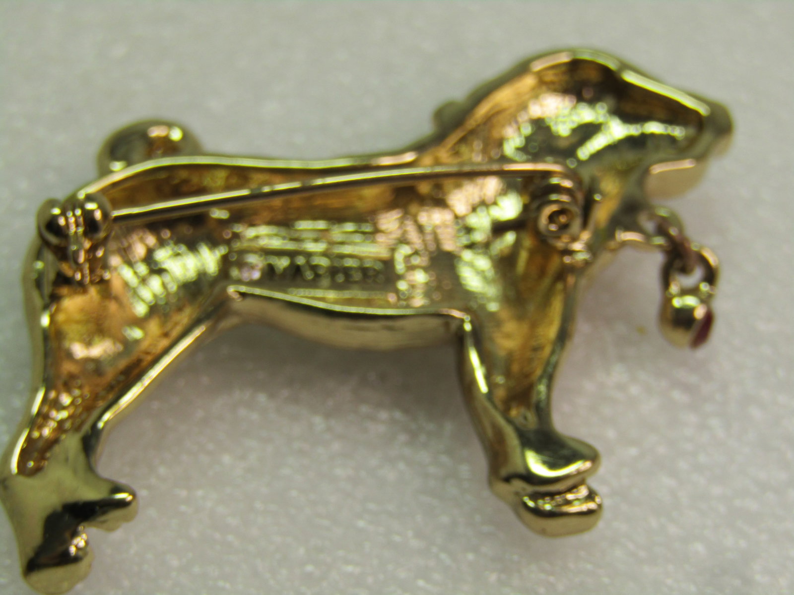 Vintage Mastiff Dog Brooch, Rhinestone Dangle, Signed Napier, 1980's-1990's - 5