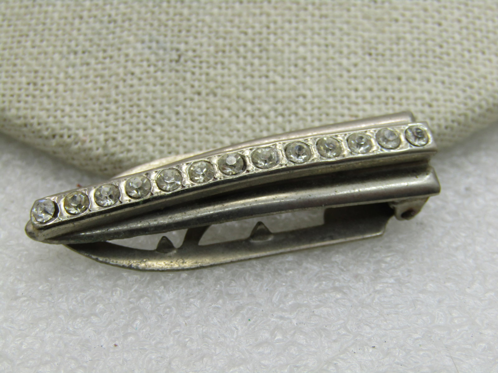 Vintage Rhinestone Dress Clip, Art Deco, 1.75" - 3