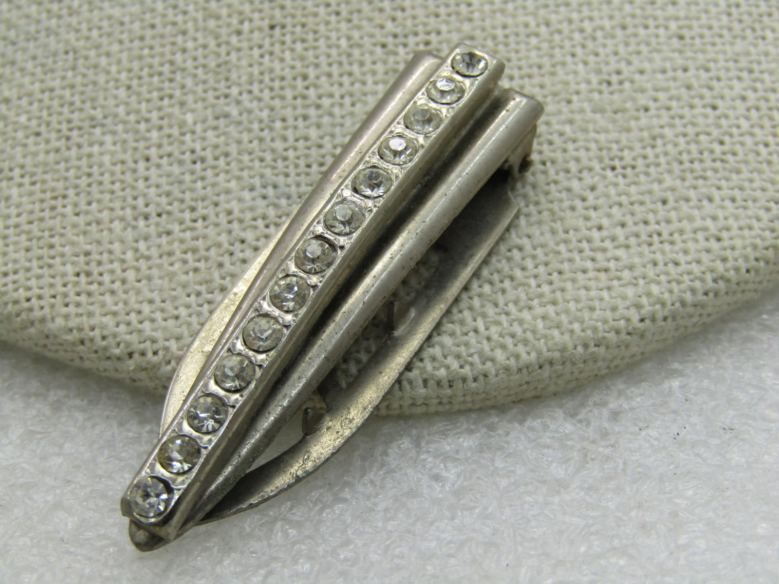 Vintage Rhinestone Dress Clip, Art Deco, 1.75" - 4
