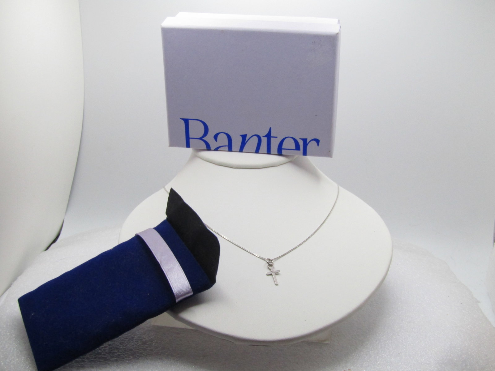 Vintage Sterling Cross Necklace, 18" Signed Banter, Original Box/Pouch, 1990's - 5