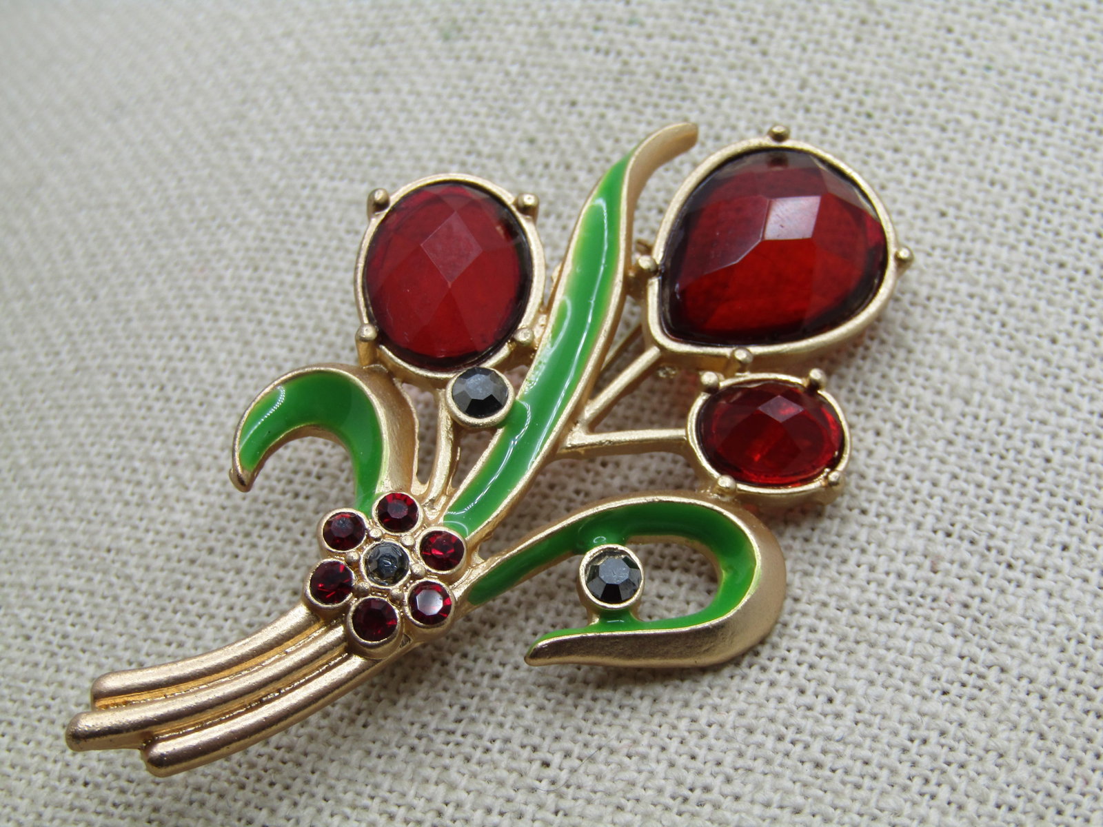 Vintage Rhinestone & Enameled Floral Brooch, 1980's-1990's - 2