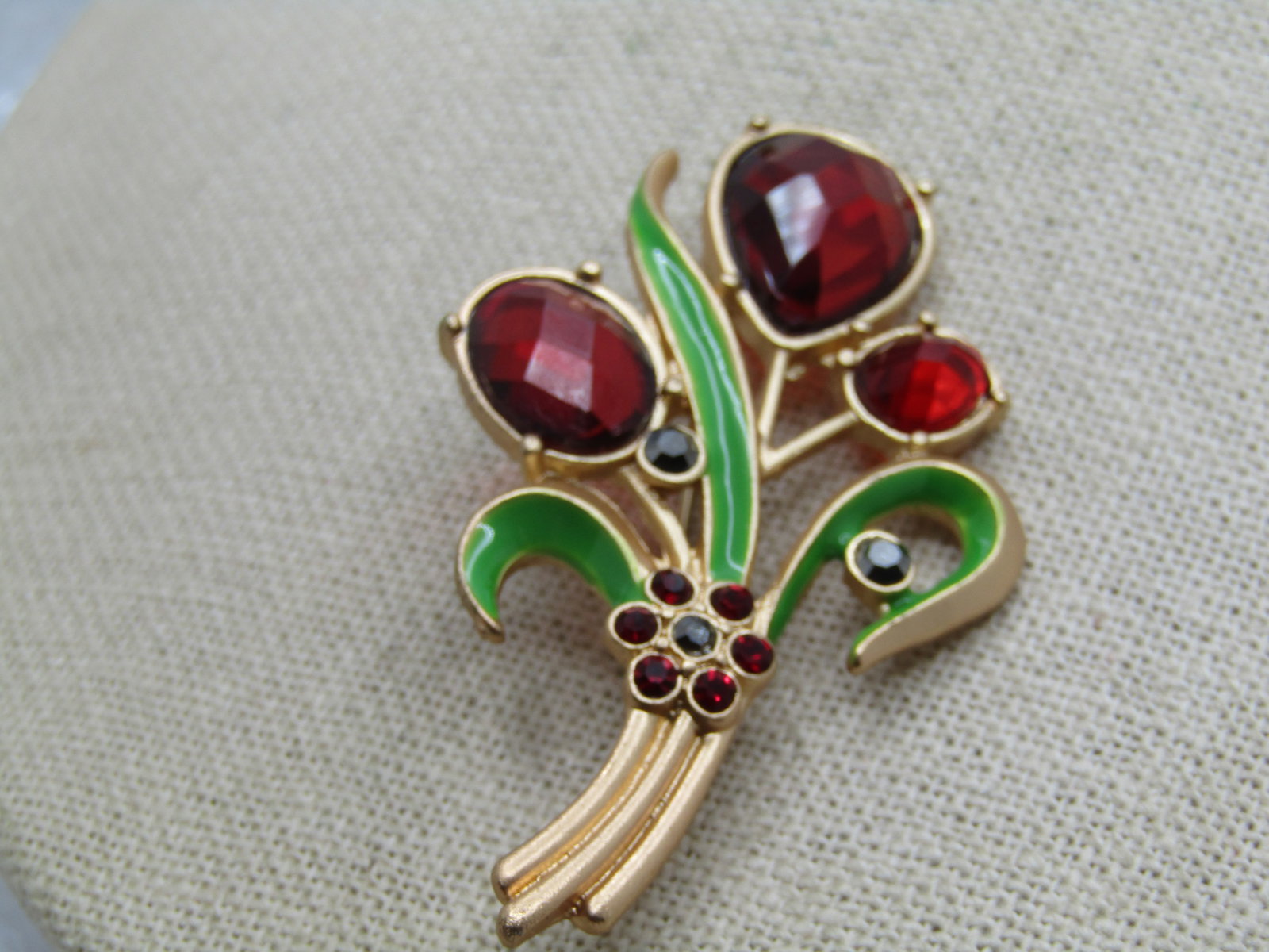 Vintage Rhinestone & Enameled Floral Brooch, 1980's-1990's - 3