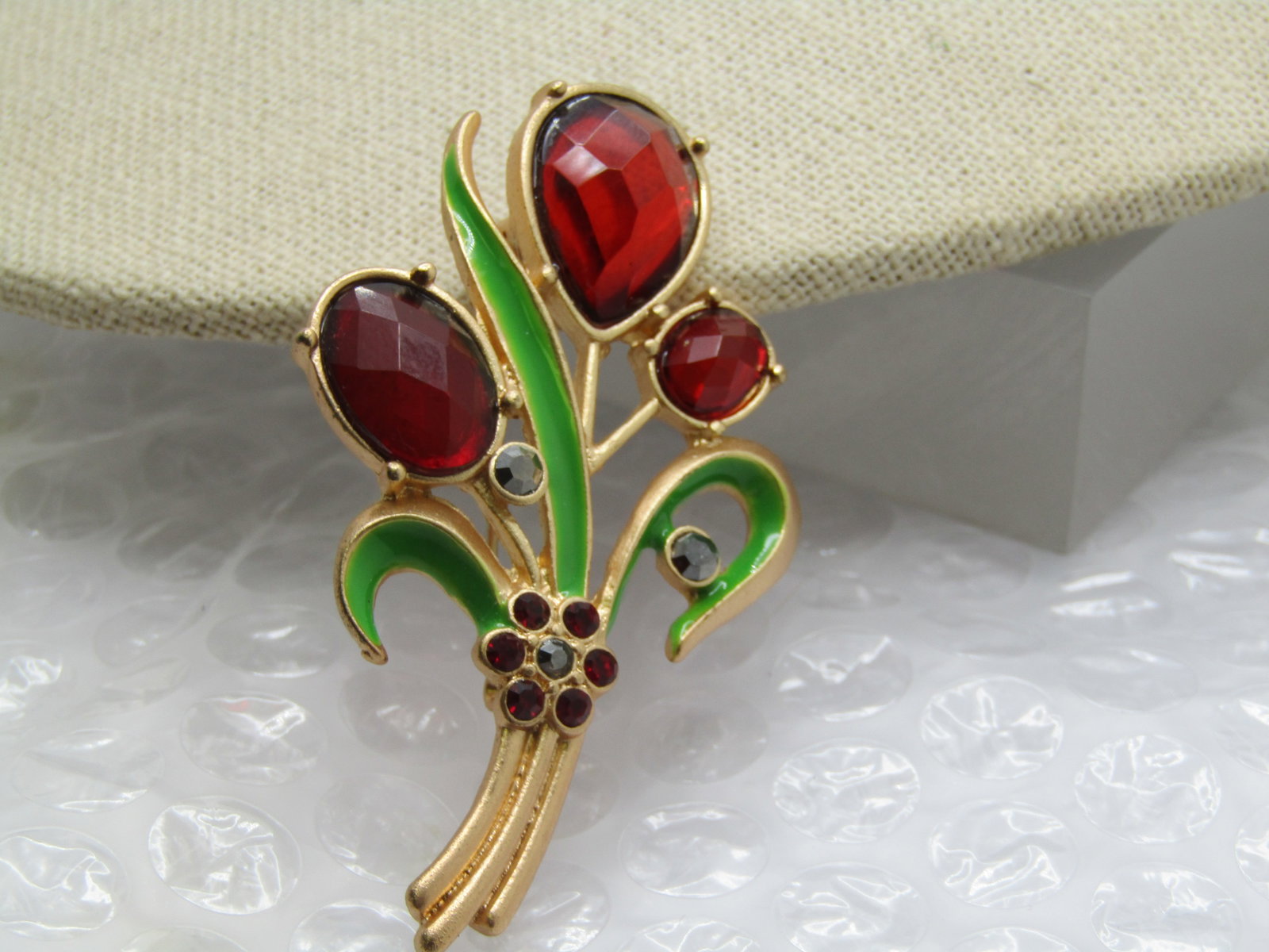 Vintage Rhinestone & Enameled Floral Brooch, 1980's-1990's - 4