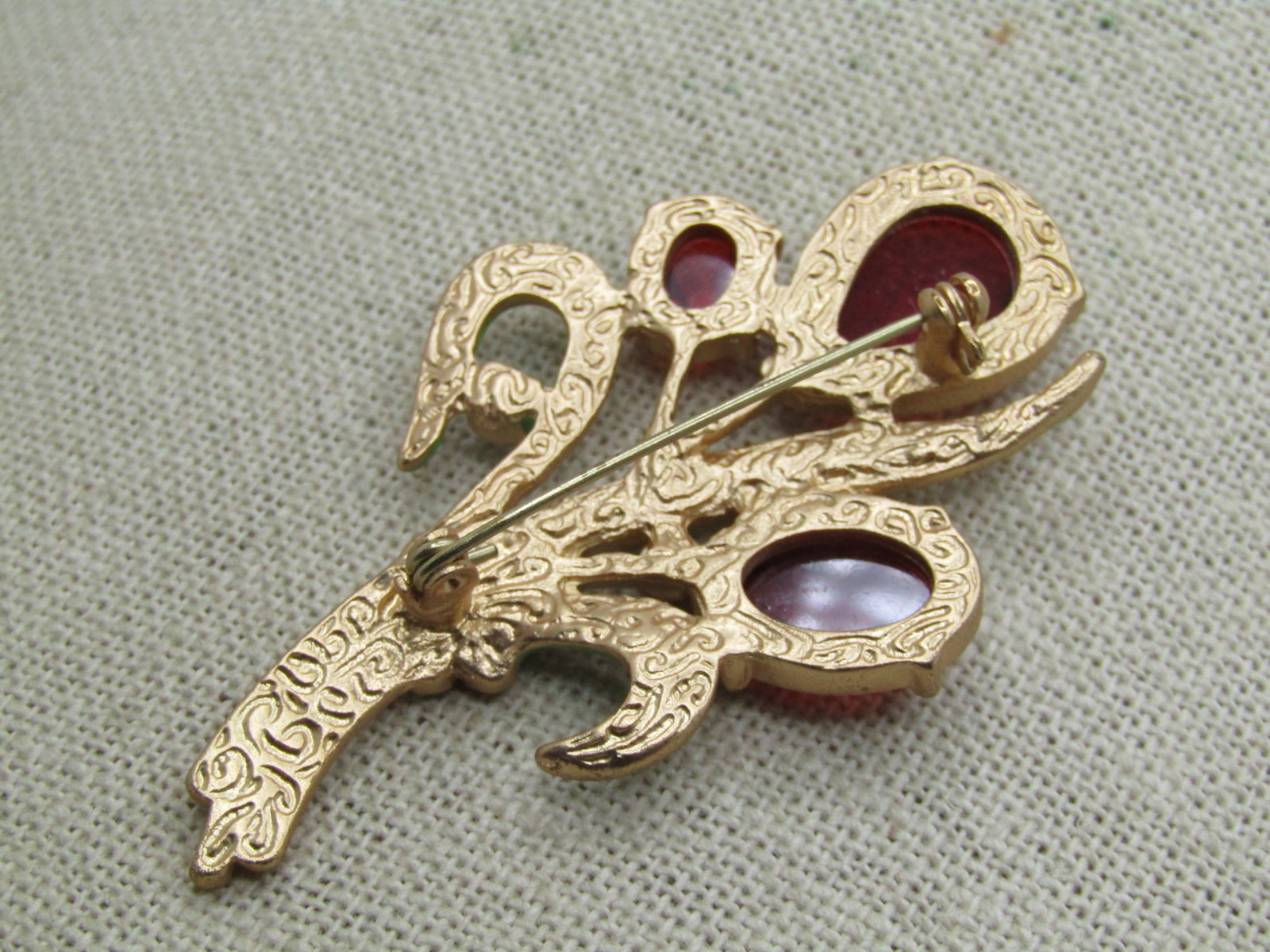 Vintage Rhinestone & Enameled Floral Brooch, 1980's-1990's - 5