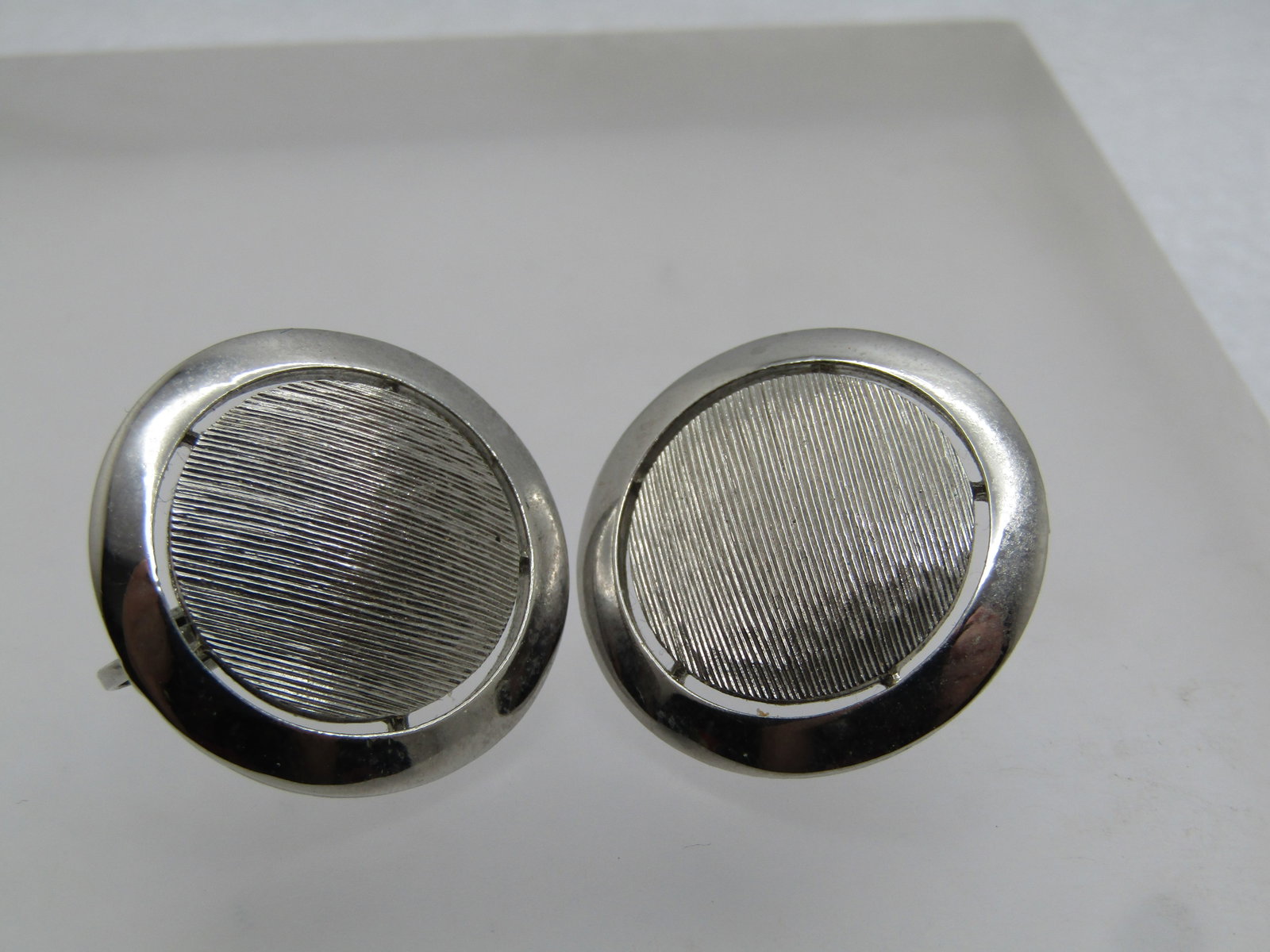 Vintage Brushed and Smooth Silver Clip Earrings, 1950's-1960's, 1" - 2