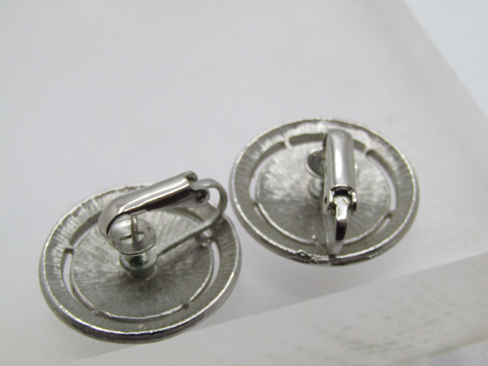 Vintage Brushed and Smooth Silver Clip Earrings, 1950's-1960's, 1" - 4