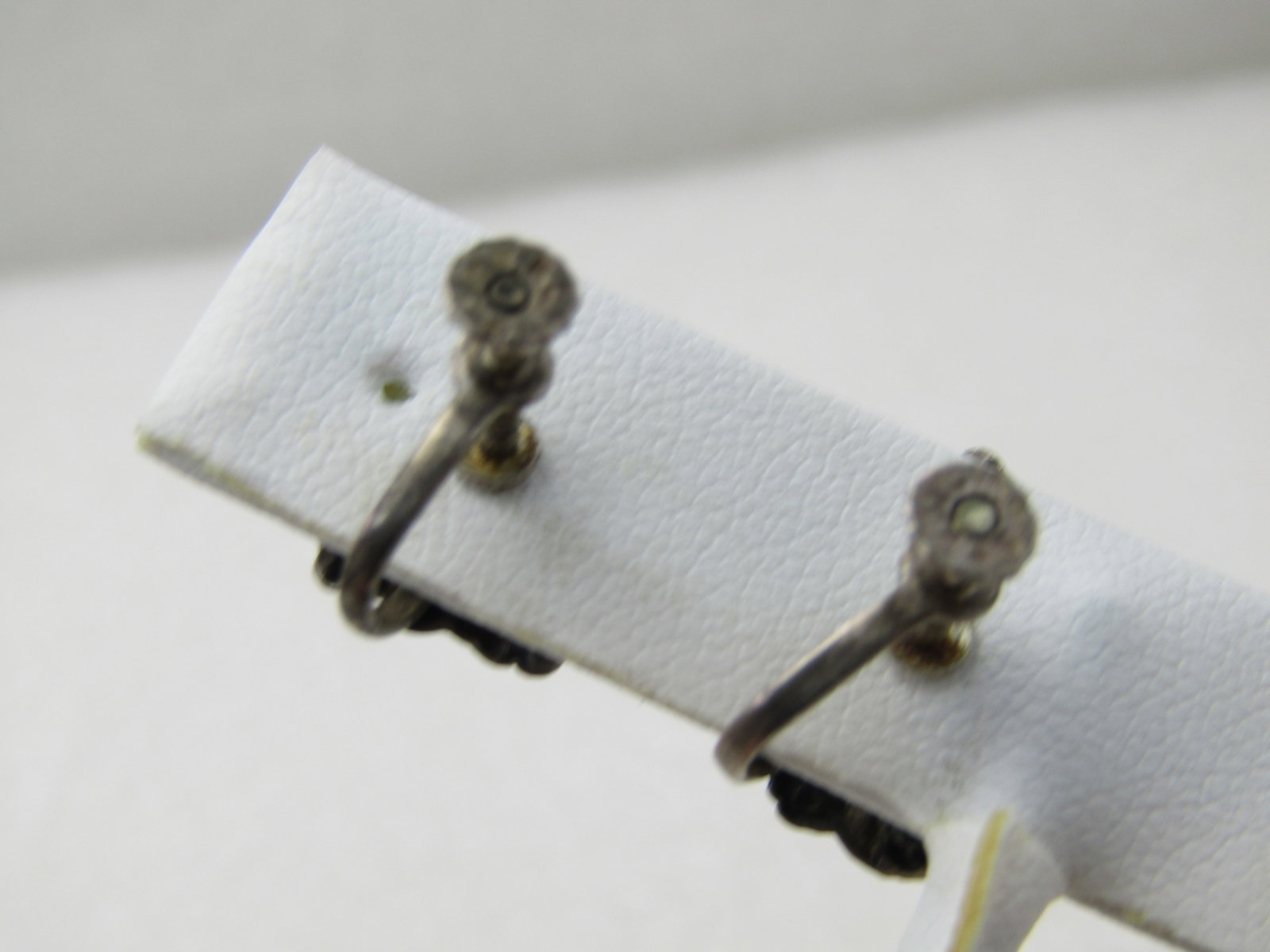 Vintage Sterling early 1900's Enameled Earrings, Screw Back, Floral Scrolled Design - 5