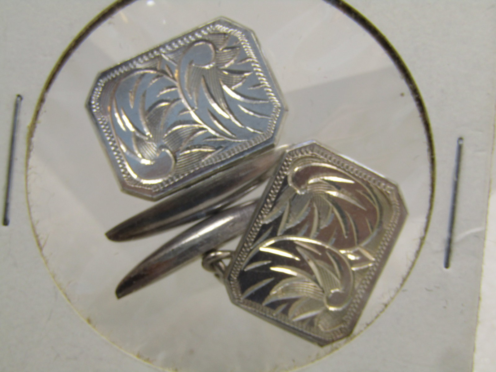 Vintage .800 Silver Engraved Cufflinks, Chain Connector 1930's-1940's - 3