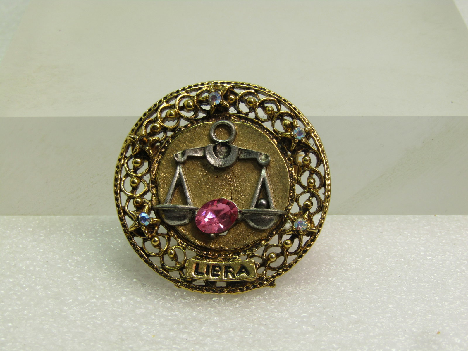 Vintage Libra Zodiac Brooch, Rhinestones, Signed ART 1960's, Arthur Pepper: Title: Vintage Libra Zodiac Brooch, Rhinestones, Signed ART 1960's, Arthur Pepper Description: Vintage Libra Zodiac Brooch, Rhinestones, Signed ART 1960's. This is an Arthur Pepper, "Art", Zodiac broo