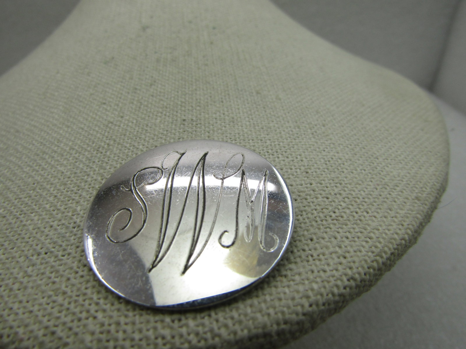 Vintage Sterling Engraved SWM Circle Brooch, 1.25", 25th Engraved on Back - 2