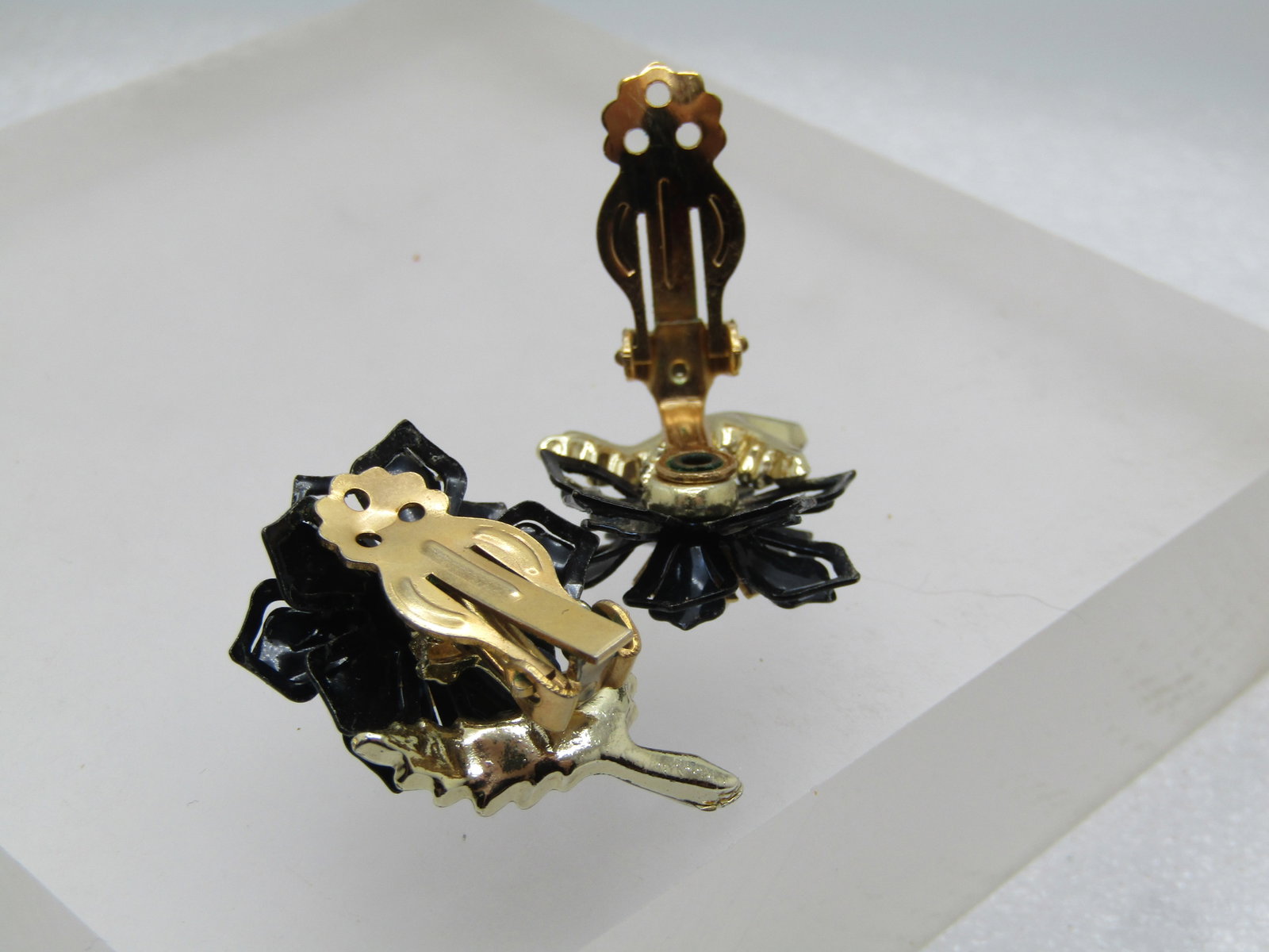 Vintage Peacock Iridescent Blossom Earrings, Clip, Enameled, 1960's - 5