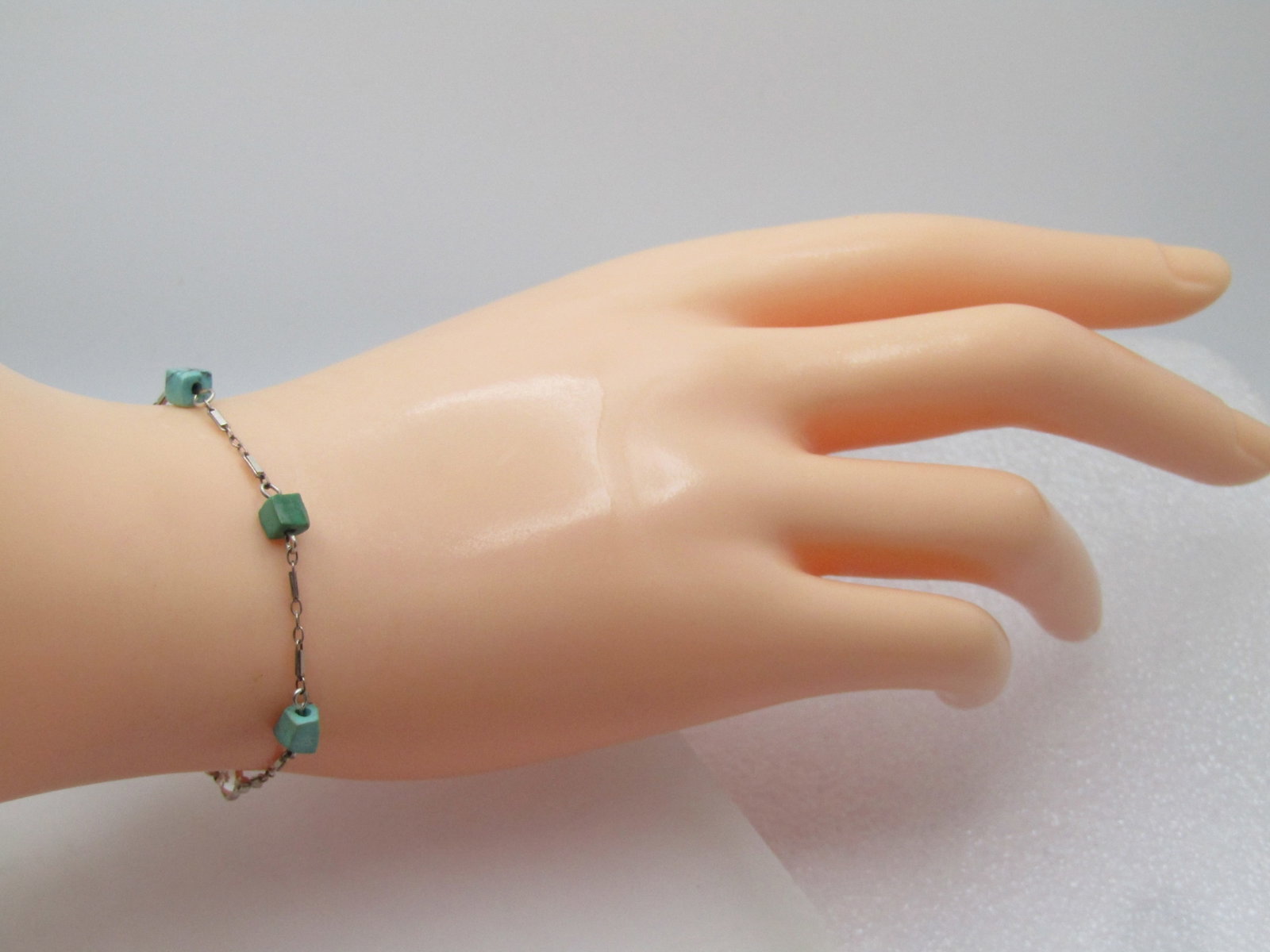 Vintage Sterling Turquoise Rhinestone Ankle Bracelet, 9.25", 1980's-1990's - 5