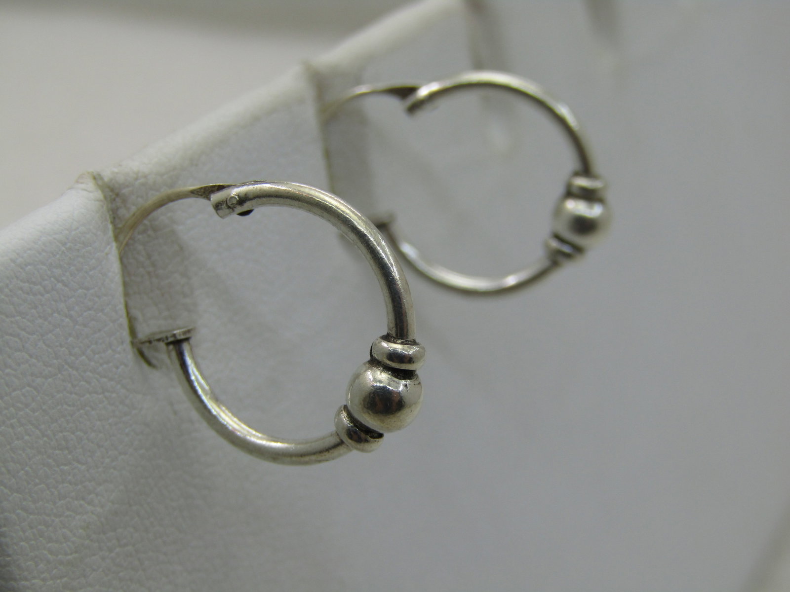 Vintage Sterling Silver Hoop Earrings, Pierced with Beads, 3/4" (1 of 5)
