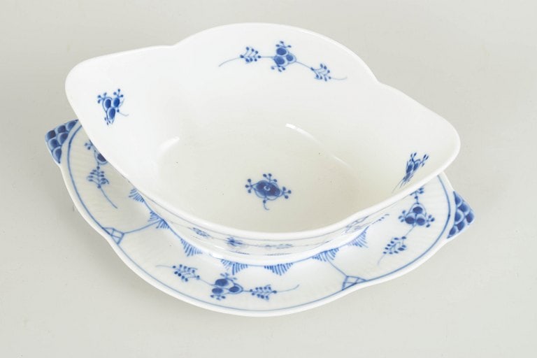 Royal Copenhagen, Denmark. Blue Fluted Plain porcelain sauce boat with stand. Dated 1967. - 2