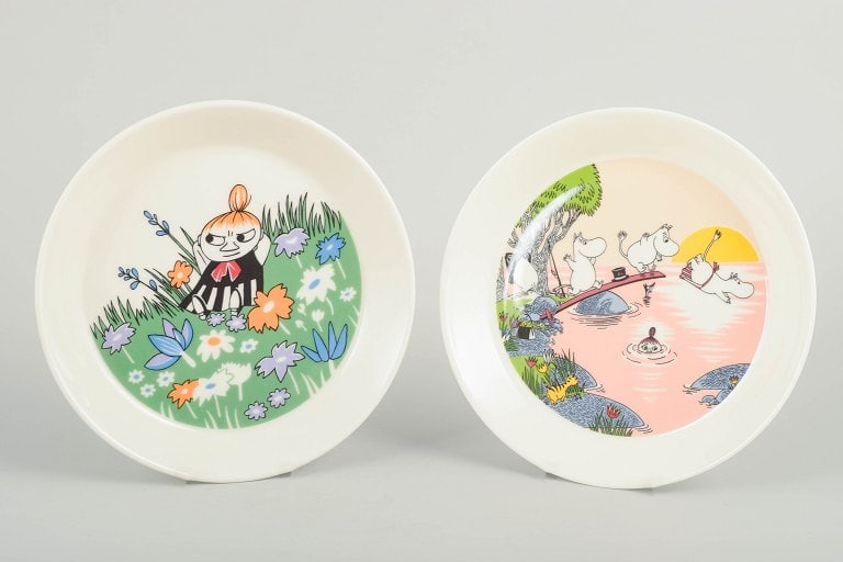 Arabia, Finland. Two colourful porcelain Moomin plates. 21st century. (1 of 4)