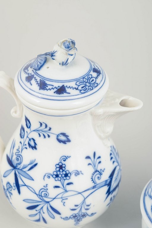 Meissen, Germany. Porcelain sugar bowl and demi-tasse pot decorated with cobalt blue glaze, “Blue - 3