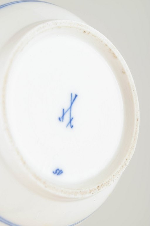 Meissen, Germany. Porcelain sugar bowl and demi-tasse pot decorated with cobalt blue glaze, “Blue - 5