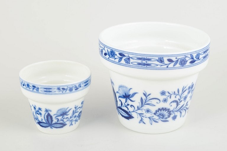 Kronester, Germany. Two porcelain flower pot holders decorated with cobalt-blue glaze. Mid/late 20th (1 of 4)