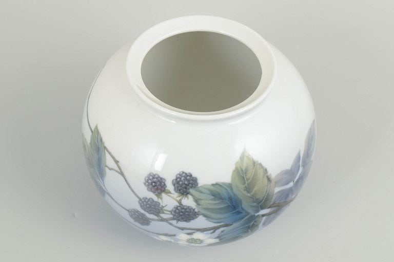 Royal Copenhagen, Denmark. Round baluster-shaped porcelain vase decorated with berry branches and - 2