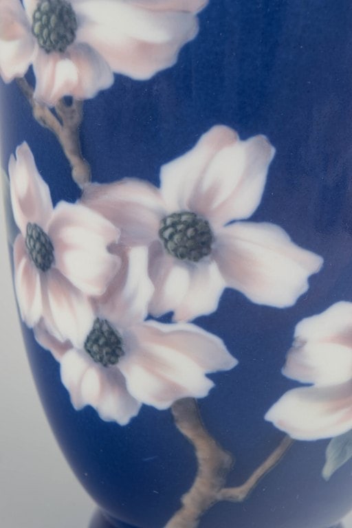 Royal Copenhagen, Denmark. Tall cylindrical porcelain vase with a cobalt blue ground. Dated 1963. - 3
