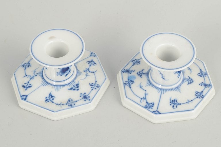 Royal Copenhagen, Denmark. Pair of porcelain candlesticks decorated cobalt-blue underglaze, Blue - 2