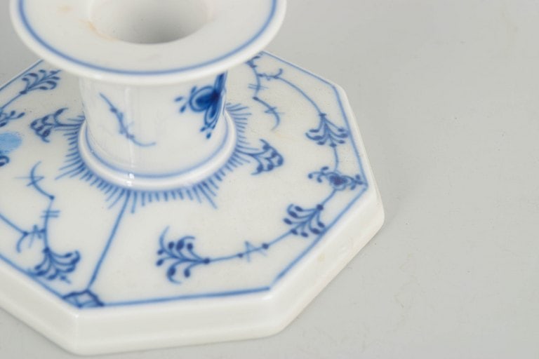 Royal Copenhagen, Denmark. Pair of porcelain candlesticks decorated cobalt-blue underglaze, Blue - 3