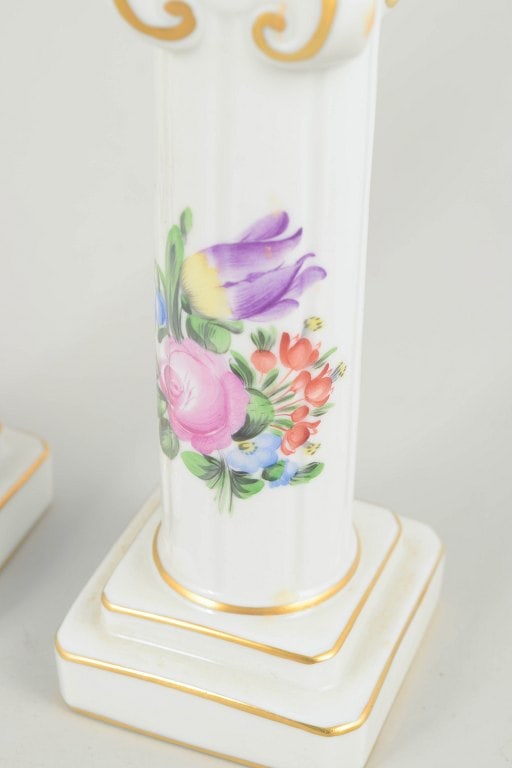 Herend, Hungary. Pair of porcelain candlesticks with floral decoration. Mid-20th century. - 3