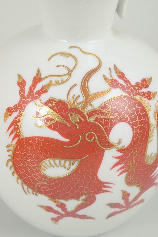 Schaubach, Germany. Porcelain pitcher decorated with a red Ming dragon. Approx. 1940s–1950s. - 3