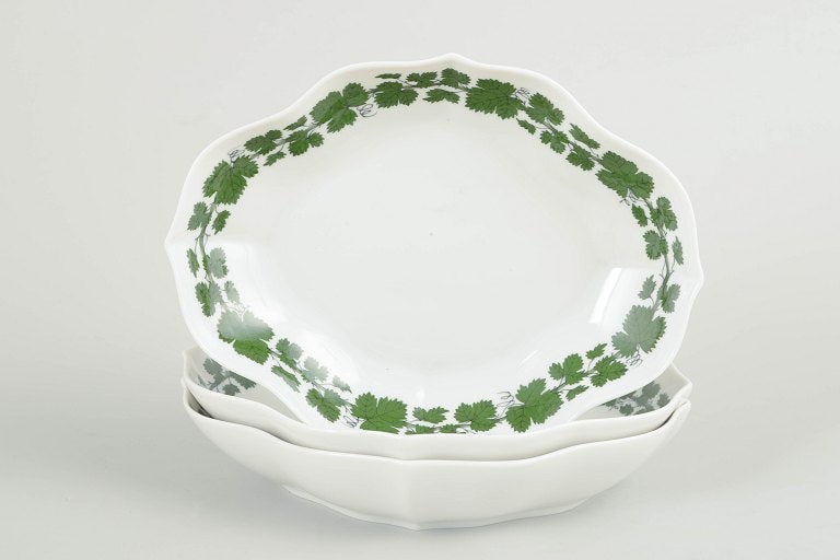 Meissen, Germany. Set of three small porcelain serving dishes from the green vine leaf series. Early (1 of 4)