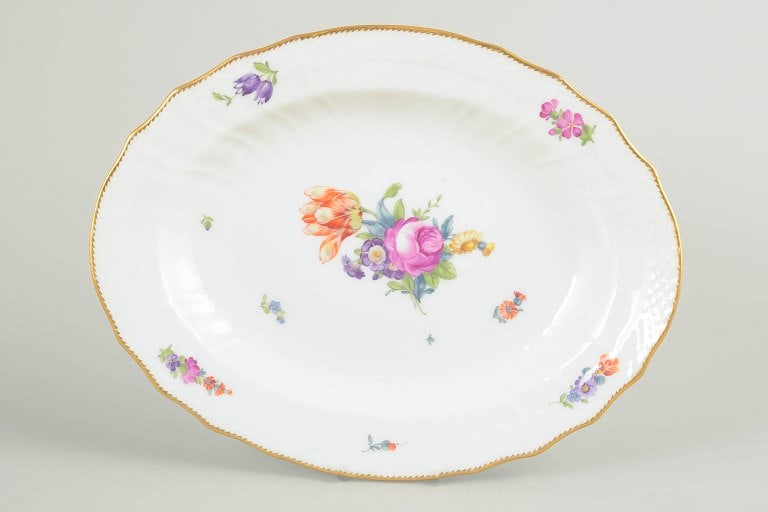Royal Copenhagen, Denmark. Saxon Flower, large oval porcelain serving dish with floral decoration. (1 of 4)
