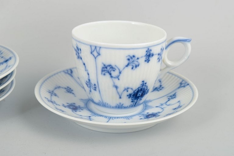 Royal Copenhagen, Denmark. Blue Fluted Plain, set of four porcelain coffee cups with saucers. - 3