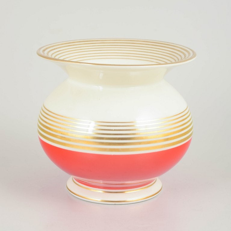 Johann Seltmann Vohenstrauss, Germany. Art deco porcelain vase with horizontal bands in red and (1 of 4)