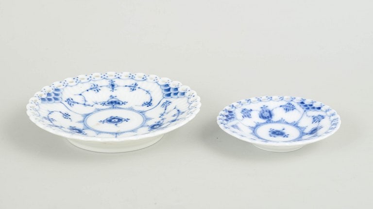 Royal Copenhagen, Denmark. Blue Fluted Full Lace set of two small porcelain dishes decorated with (1 of 4)