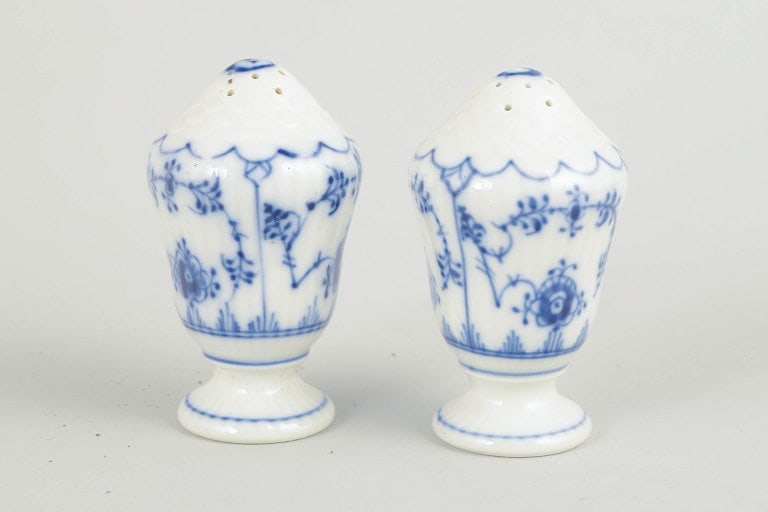 Royal Copenhagen, Denmark. Blue Fluted Plain set of porcelain salt and pepper decorated with blue (1 of 4)