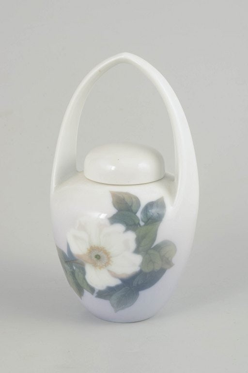 Royal Copenhagen, Denmark. Art Nouveau porcelain lidded vase with handle with floral and foliage (1 of 4)