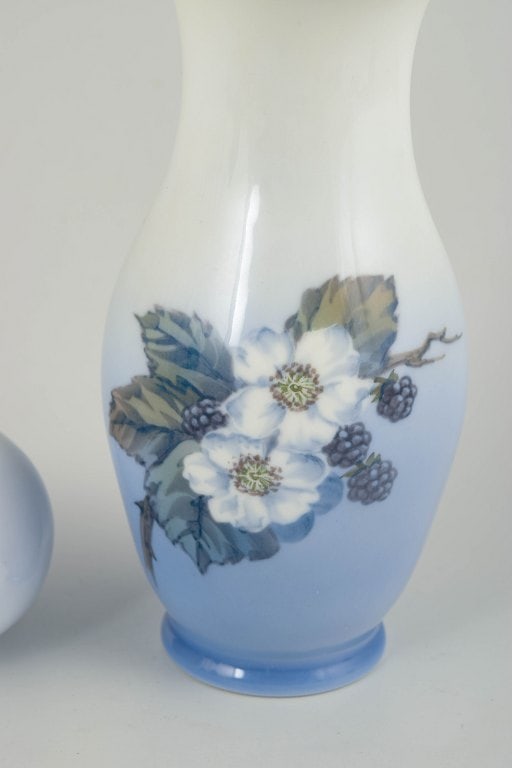 Royal Copenhagen, Denmark. Set of two porcelain vases with floral decoration in blue tone. 20th - 3
