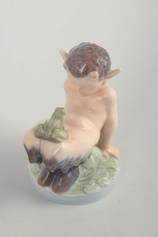 Royal Copenhagen, Denmark. Porcelain faun figurine with pastel colouring. Approx. 1980s. - 2