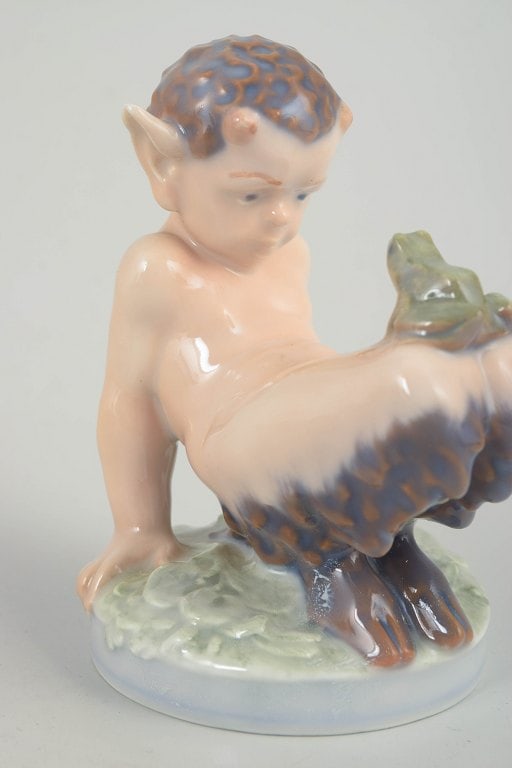 Royal Copenhagen, Denmark. Porcelain faun figurine with pastel colouring. Approx. 1980s. - 3