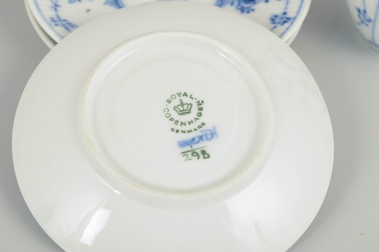Royal Copenhagen, Denmark. Blue Flower Braided set of three porcelain coffee cups with matching - 4