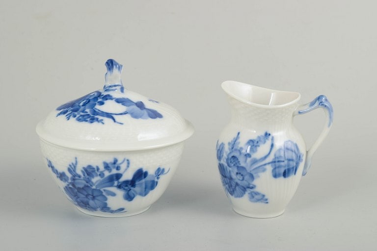 Royal Copenhagen, Denmark. Blue Flower Braided porcelain sugar bowl and cream jug with underglaze (1 of 4)